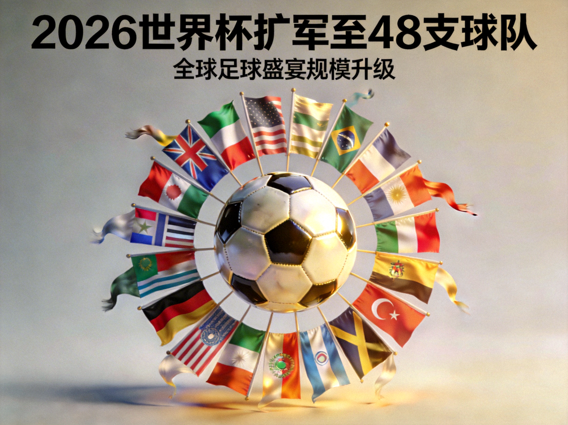 关于2026世界杯扩军至48支球队的新闻配图 - 多国国旗围绕足球